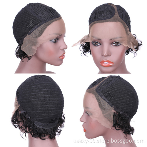 Free wig samples women cheap thin part pixie wigs human hair 100 raw indian short curly t part lace weavons and wigs
